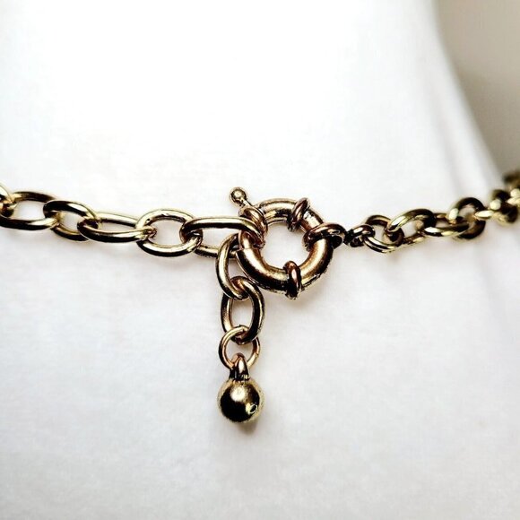 Antiqued Gold Tone Triple Strand Necklace Rhinestones Weighty Nautical Clasp 32" - Picture 7 of 7